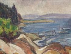 BJARNE ERIKSEN. (1882-1970) ARR. COASTAL LANDSCAPE, SIGNED OIL ON CANVAS. 36 x 45cms.