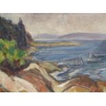 BJARNE ERIKSEN. (1882-1970) ARR. COASTAL LANDSCAPE, SIGNED OIL ON CANVAS. 36 x 45cms.