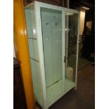 A VINTAGE MID CENTURY STEEL FRAMED GLAZED MEDICAL CABINET WITH SHELVED INTERIOR. 100 x 46 x H.