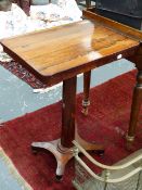 A WM.IV.ROSEWOOD LAMP TABLE ON OCATAGONAL TAPERED COLUMN AND PLATFORM BASE. W.53 x H.73cms.