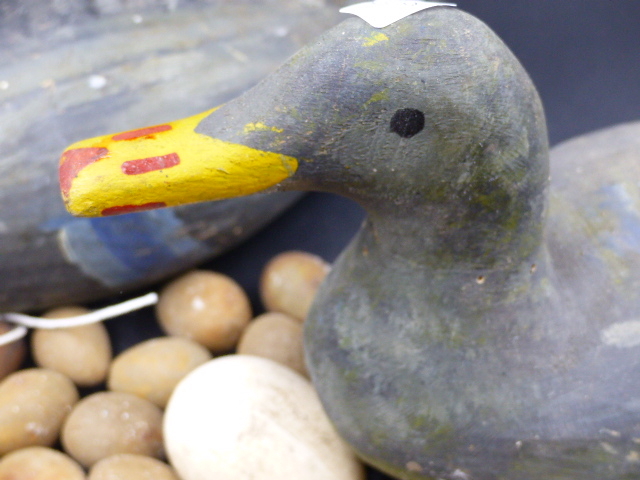 TWO HAND PAINTED WOODEN DUCK DECOYS EACH WITH IRON COUNTERWEIGHT AND A SMALL COLLECTION OF POTTERY - Image 5 of 15