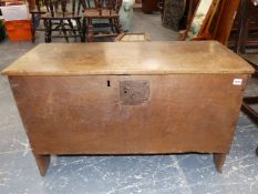 AN EARLY OAK FOUR PLANK COFFER. W.96cms.