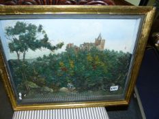 A WATERCOLOUR DIORAMA, ALTE BURG BEI FURSTENSTEIN, A COUPLE BY A STREAM IN THE FOREGROUND AMONGST