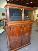 A VICTORIAN OAK AND POLLARD OAK COLLECTOR'S CABINET WITH A PAIR OF PANEL DOORS FLANKED BY TURNED AND