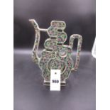 A CHINESE BISCUIT GLAZED MILLEFORE PUZZLE TEA POT PIERCED AND WORKED IN THE FORM OF A SHOU