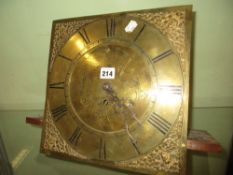 A 19th.C.SINGLE FUSEE CLOCK MOVEMENT LATER MATCHED TO AN 18th.C.BRASS CLOCK DIAL SIGNED THS.PINFOLD,
