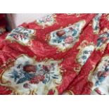 CURTAINS. TWO PAIRS OF COUNTRY HOUSE CURTAINS LINED AND INTERLINED, ONE PAIR OF CARNATION PATTERN