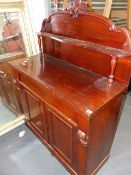 A VICTORIAN MAHOGANY CHIFFONIER WITH RAISED SHELF BACK TOGETHER WITH AN EDWARDIAN DROP LEAF
