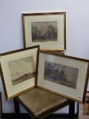 HARRY MORLEY. (1891-1943) ARR. THREE LANDSCAPES, TWO SIGNED, WATERCOLOURS, LARGEST. 19.5 x 34.