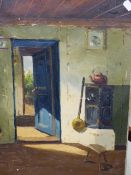 OSVALD RASMUSSEN. (1885-1972) ARR INTERIOR SCENE, SIGNED OIL ON CANVAS, UNFRAMED.