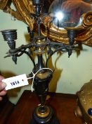 A PAIR OF VICTORIAN BRONZE AND MARBLE CANDELABRA OF NEO-CLASSICAL DESIGN.