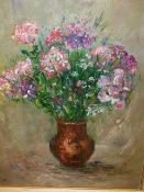 20th.C.RUSSIAN SCHOOL. A PAIR OF FLORAL STILL LIFES, BOTH INITIALLED N.L. OIL ON CANVAS, EXTENSIVELY