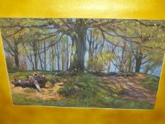 EARLY 20th.C.IMPRESSIONIST SCHOOL. A WOODED LANDSCAPE, SIGNED AND DATED INDISTINCTLY PASTEL. 43 x