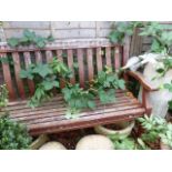 A VINTAGE TEAK GARDEN BENCH.