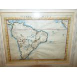 MAP: TWO EARLY ITALIAN HAND COLOURED MAPS, SOUTH AMERICA AND A SPANISH ISLAND, 121 x 27cms