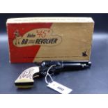 A RARE HAHN 45 BB SINGLE ACTION CO2 POWER AIR PISTOL COMPLETE WITH ORIGINAL BOX.