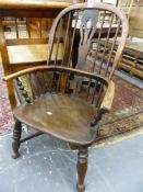 A 19th.C.WINDSOR ARMCHAIR WITH CRINOLINE STRETCHER.