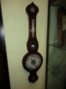 A 19th.C.FIVE GLASS BANJO BAROMETER WITH WHITE GLASS MAIN DIAL.