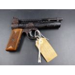 A WEBLEY & SCOTT JNR PRE WAR AIR PISTOL WITH BESPOKE ENGRAVED DECORATION BY DON BLOCKSIDGE AND