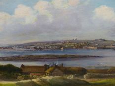 19th.C.ENGLISH SCHOOL. A TOPOGRAPHICAL VIEW OF ST. MARY'S, ISLES OF SCILLY, OIL ON CANVAS,