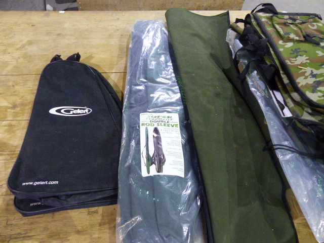 A QTY OF VARIOUS FISHING ROD CARRY BAGS, SOME AS NEW TOGETHER WITH THREE LANDING NETS, A BIVVY TENT, - Image 2 of 5