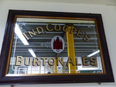 AN IND COOPE'S BURTON ALES ADVERTISING MIRROR IN GILT FRAME. 67 x 57cms TOGETHER WITH AN IND COOPE'S