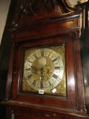 A GEO.III.OAK AND CROSS BANDED LONGCASE CLOCK WITH 30 hour MOVEMENT , 12" BRASS DIAL WITH SILVERED