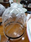 THREE SIMILAR ETCHED CLEAR GLASS REGENCY STYLE HANGING LIGHTS WITH DOME FORM SHADES AND SMOKE