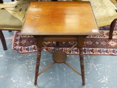 A LATE VICTORIAN MAHOGANY ARTS AND CRAFTS OCCASIONAL TABLE IN THE MANNER OF GODWIN. 51 x 41 x H.