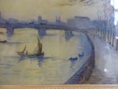 PAUL MAZE. (1887-1979) A VIEW OF THE THAMES, SIGNED WATERCOLOUR TOGETHER WITH ANOTHER RIVER VIEW