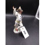 A MEISSEN FIGURE OF A PUNCHINELLO DANCING. H.16.5cms.