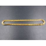 A 585 STAMPED PRECIOUS YELLOW METAL SQUARE BYZANTINE LINK SOLID GOLD CHAIN, LENGTH 76cmS, WEIGHT