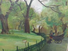 ENGLISH 20th.C.SCHOOL. IN THE PARK, OIL ON BOARD. 75 x 89.5cms.