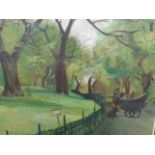 ENGLISH 20th.C.SCHOOL. IN THE PARK, OIL ON BOARD. 75 x 89.5cms.