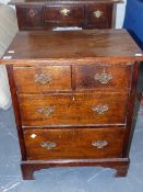 A 19th.C.AND LATER SMALL OAK CHEST OF TWO SHORT AND TWO LONG GRADUATED DRAWERS ON BRACKET FEET. 59 x
