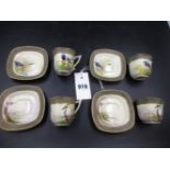 A SET OF FOUR ROYAL WORCESTER COFFEE CUPS AND SAUCERS, DATE CODE FOR 1911/12 EACH PAINTED BY