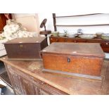 TWO SMALL EARLY 19th.C.OAK LIFT TOP LOCK BOXES WITH SIDE CARRYING HANDLES. (2)