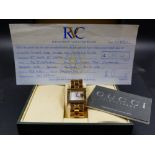 A LADIES 18ct GOLD GUCCI QUARTZ WATCH WITH A MOTHER OF PEARL DIAL AND A BI FOLDING BRACELET STRAP.