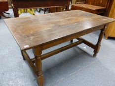 A PAIR OF 19th.C.OAK REFECTORY TYPE TABLES WITH PLANK TOPS OVER TURNED LEGS UNITED BY H-
