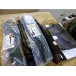 A QTY OF VARIOUS FISHING ROD CARRY BAGS, SOME AS NEW TOGETHER WITH THREE LANDING NETS, A BIVVY TENT,