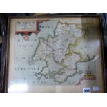 AN ANTIQUE HAND COLOURED MAP OF PEMBROKESHIRE BY W.KIP. 33 x 39cms.