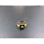 TWO 18ct YELLOW GOLD SAPPHIRE AND DIAMOND RINGS. THE TWO STONE TWIST HAVING ONE OLD CUT ILLUSION SET