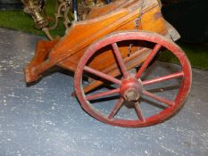 A RUSTIC SCRATCH BUILT MODEL OF A HORSE DRAWN HAY CART.