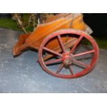 A RUSTIC SCRATCH BUILT MODEL OF A HORSE DRAWN HAY CART.