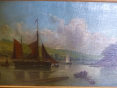 19th.C.ENGLISH SCHOOL. AN ESTUARY VIEW, OIL ON CANVAS. 40 x 69cms.