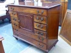 A GEORGIAN AND LATER MAHOGANY BATCHELOR'S TYPE CHEST WITH LONG UPPER DRAWER OVER CENTRAL SMALL