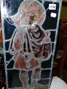 A 19th.C.LEAD GLAZED STAINED GLASS PANEL DEPICTING A SAINT WITH ORB AND SCEPTRE.