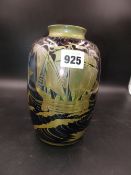 A PILKINGTON'S LANCASTIRAN LUSTRE VASE BY W S MYCOCK, 1926, THE GOLD LUSTRE GALLEONS IN FULL SAIL