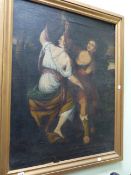 ITALIAN OLD MASTER SCHOOL. TWO CLASSICAL FIGURES, OIL ON CANVAS. 95 x 73cms.