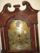A GEORGIAN MAHOGANY LONGCASE CLOCK WITH 8-DAY MOVEMENT, 12" ARCH DIAL, SILVERED CHAPTER RING,